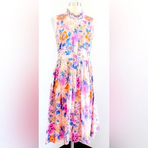 J Crew Liberty of London Pink Pavilion Floral Button Front Dress Ruffle sz 14